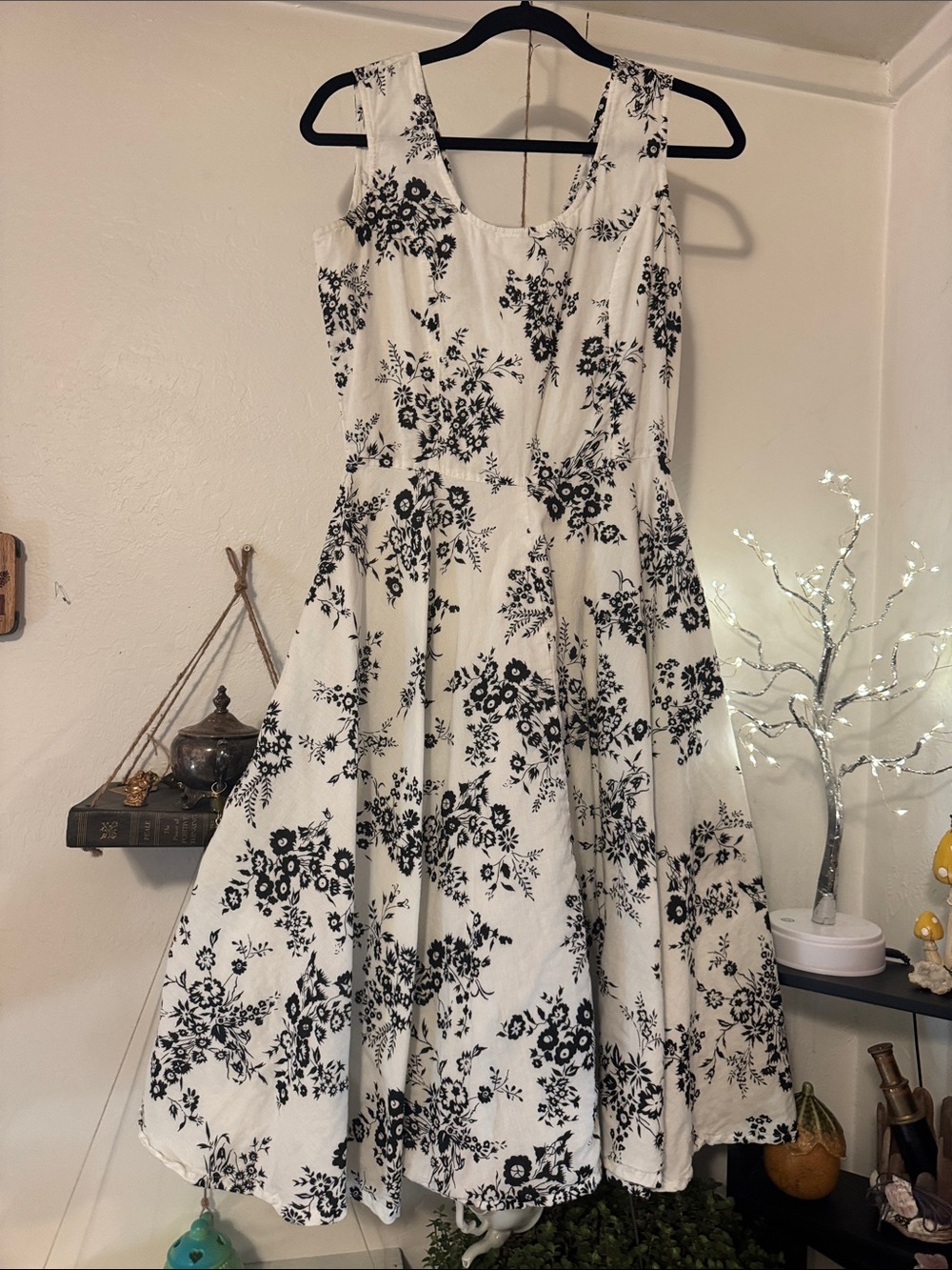 Phool Black & White Floral Sleeveless Fit-and-Flare Dress